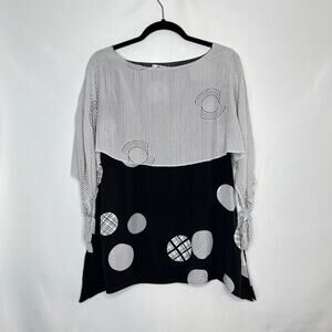 Feratelli Black and White Stripe and Polka Dot Popover Tunic Blouse Size Small